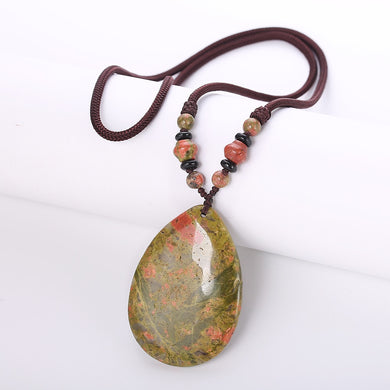 Collana con ciondolo Reiki in cristallo curativo con agata naturale Gocce d'acqua Amuleti Talismani Collana per coppia Donna Pietra con motivo verde 
