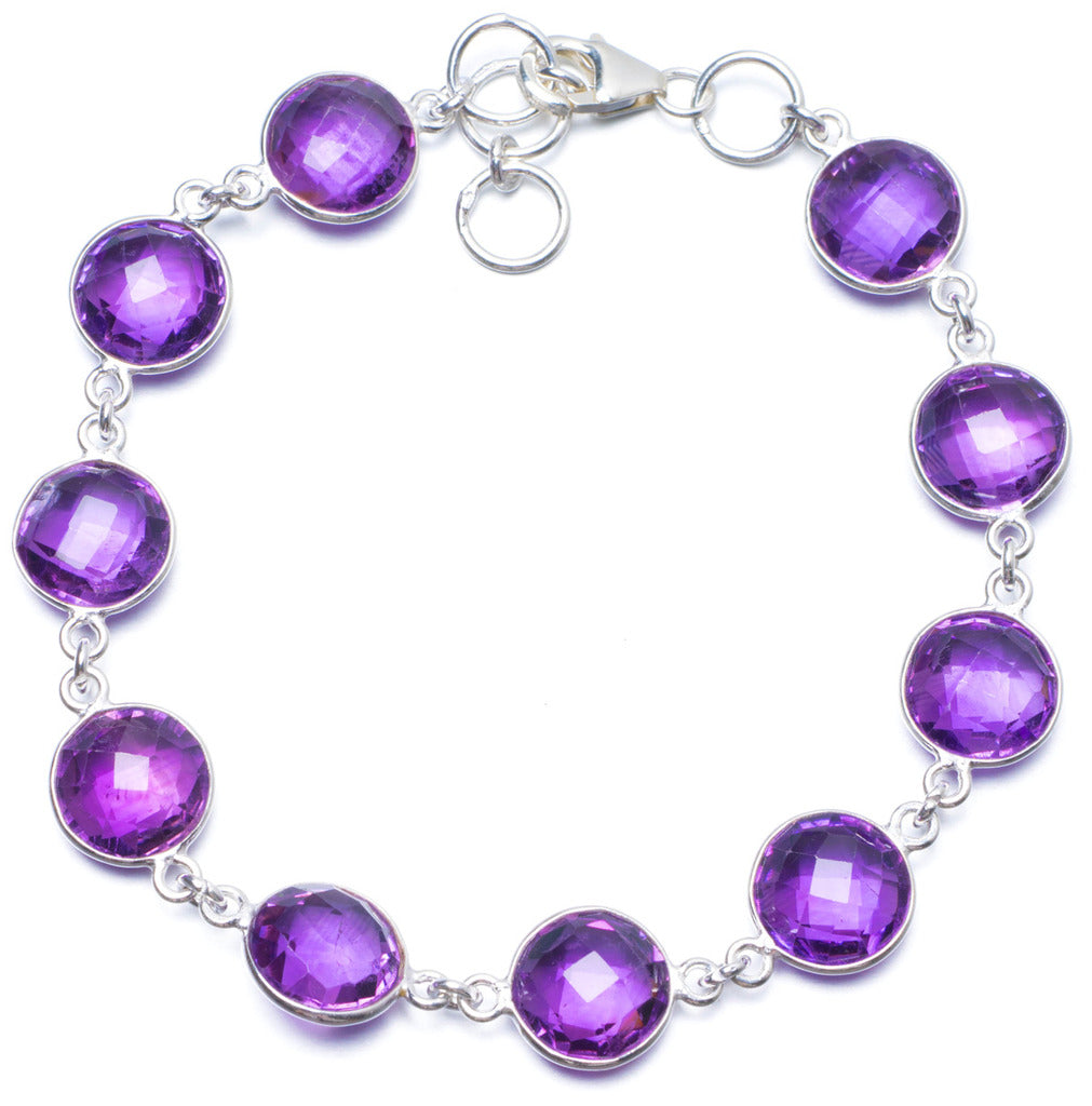 Natural Amethyst Handmade Unique 925 Sterling Silver Bracelet 7 3/4-8 1/2 Y0046