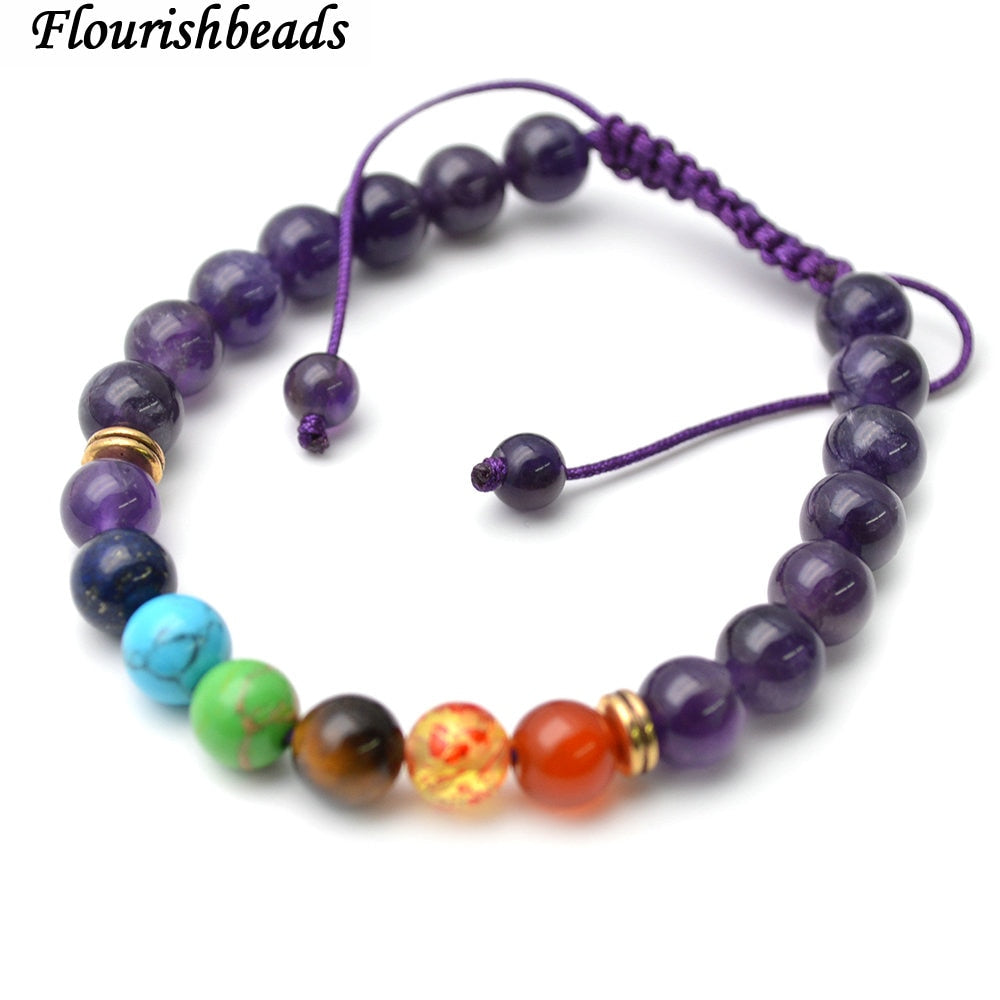 Natural Amethyst Multi Stone Round Beads Chakra Bracelet Fashion Energy Party Jewelry Gift