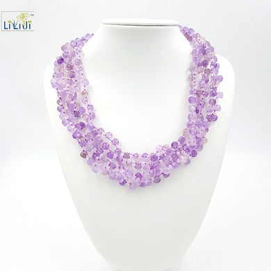 Natural Amethyst Tear Drop Beads ,Clear Quartz with 925 Sterling Silver Clasp Gold Plated Fashion women Jewelry Big Necklace