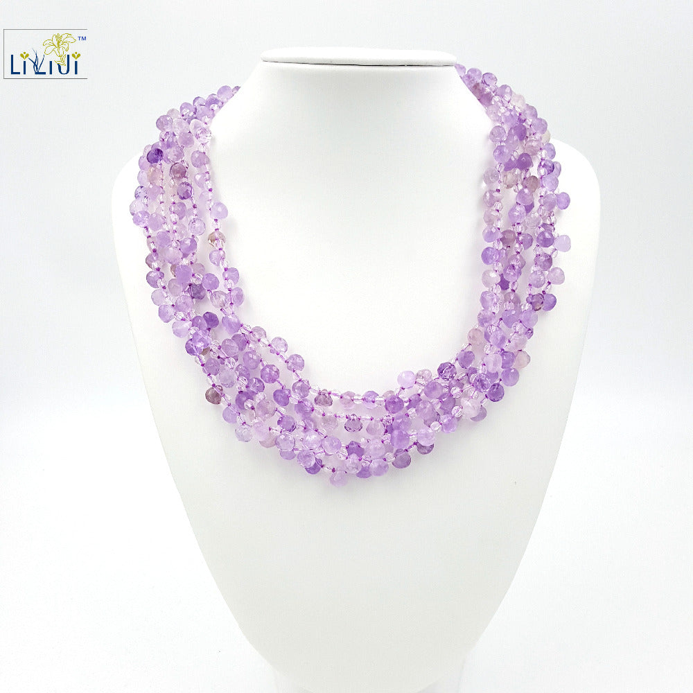 Natural Amethyst Tear Drop Beads ,Clear Quartz with 925 Sterling Silver Clasp Gold Plated Fashion women Jewelry Big Necklace