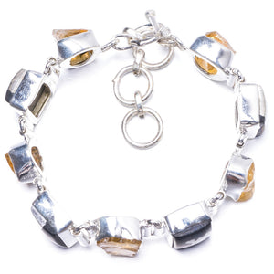 Natural Apache Gold Stone and Citrine Handmade Unique 925 Sterling Silver Bracelet 5 3/4-7 Y1922