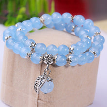 Load image into Gallery viewer, Natural Blue Rose Chalcedony Crystal Bracelets Lucky Tibetan Silver Leaf Lovers Crystal Bracelet Korean Ornaments Circle Gift