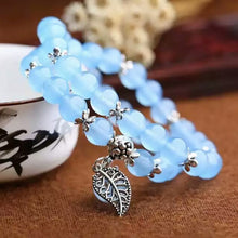 Load image into Gallery viewer, Natural Blue Rose Chalcedony Crystal Bracelets Round Beads Lucky Tibetan Silver Leaf Multilayer Jewelry Lovers Crystal Bracelet