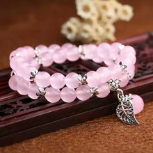 Load image into Gallery viewer, Natural Blue Rose Chalcedony Crystal Bracelets Round Beads Lucky Tibetan Silver Leaf Multilayer Jewelry Lovers Crystal Bracelet