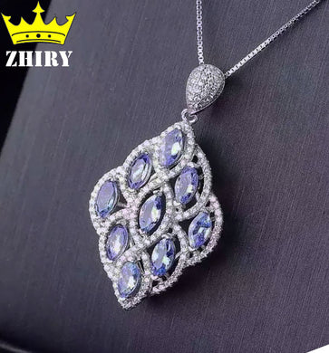Collana di tanzanite blu naturale Gioielli in argento sterling massiccio 925 