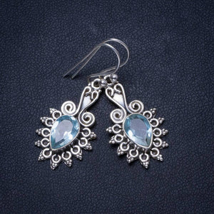 Natural Blue Topaz Handmade Unique 925 Sterling Silver Earrings 1.5 X3635