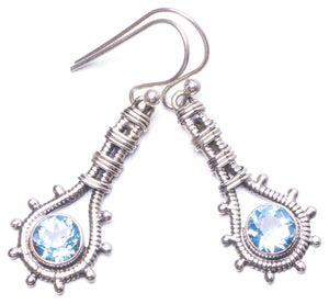 Natural Blue Topaz Handmade Unique 925 Sterling Silver Earrings 1.5 Y1085