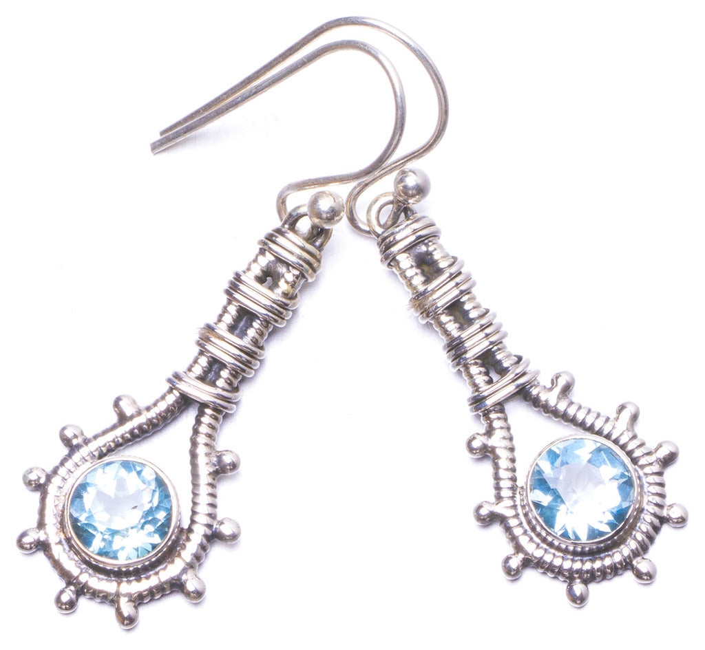 Natural Blue Topaz Handmade Unique 925 Sterling Silver Earrings 1.5 Y1085
