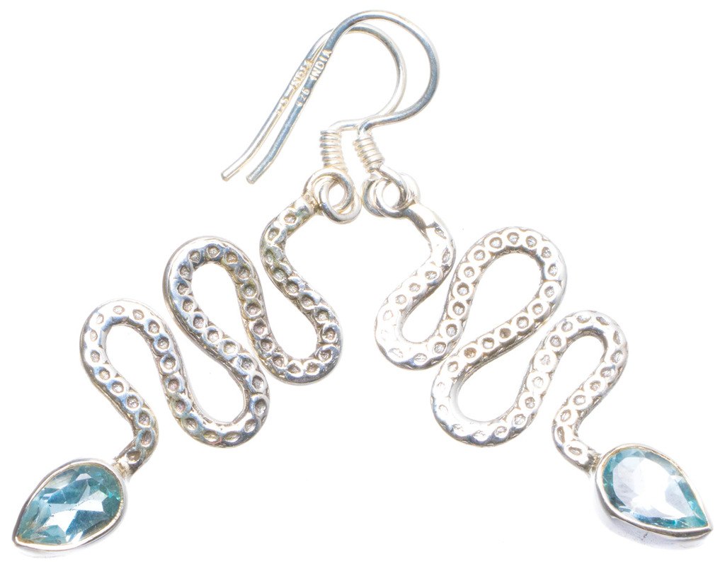 Natural Blue Topaz Handmade Unique 925 Sterling Silver Earrings 1.75 X4746