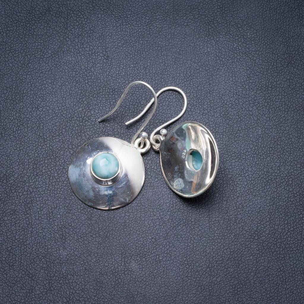 Natural Caribbean Larimar Handmade Unique 925 Sterling Silver Earrings 1.5 Y2752