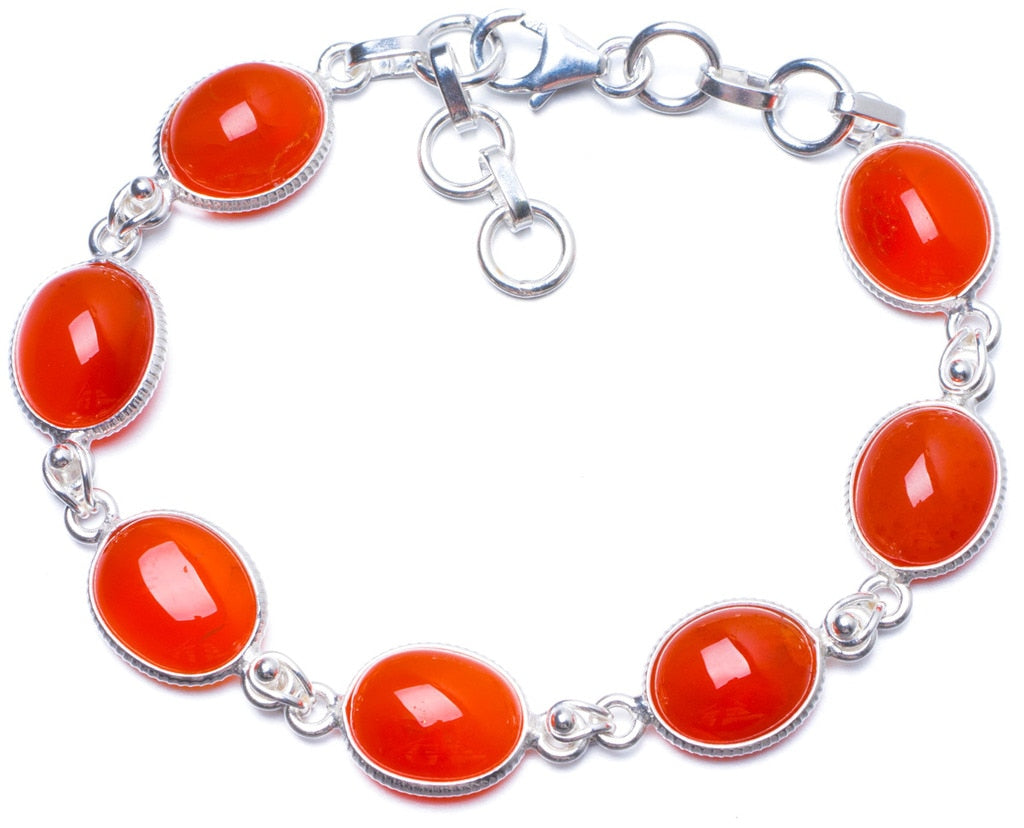 Natural Carnelian Handmade Unique 925 Sterling Silver Bracelet 7 1/4-8 Y0000