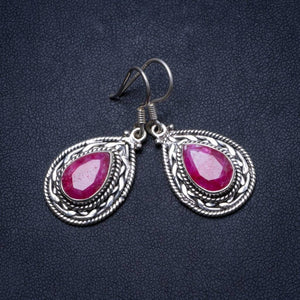 Natural Cherry Ruby Handmade Unique 925 Sterling Silver Earrings 1.5 X3416