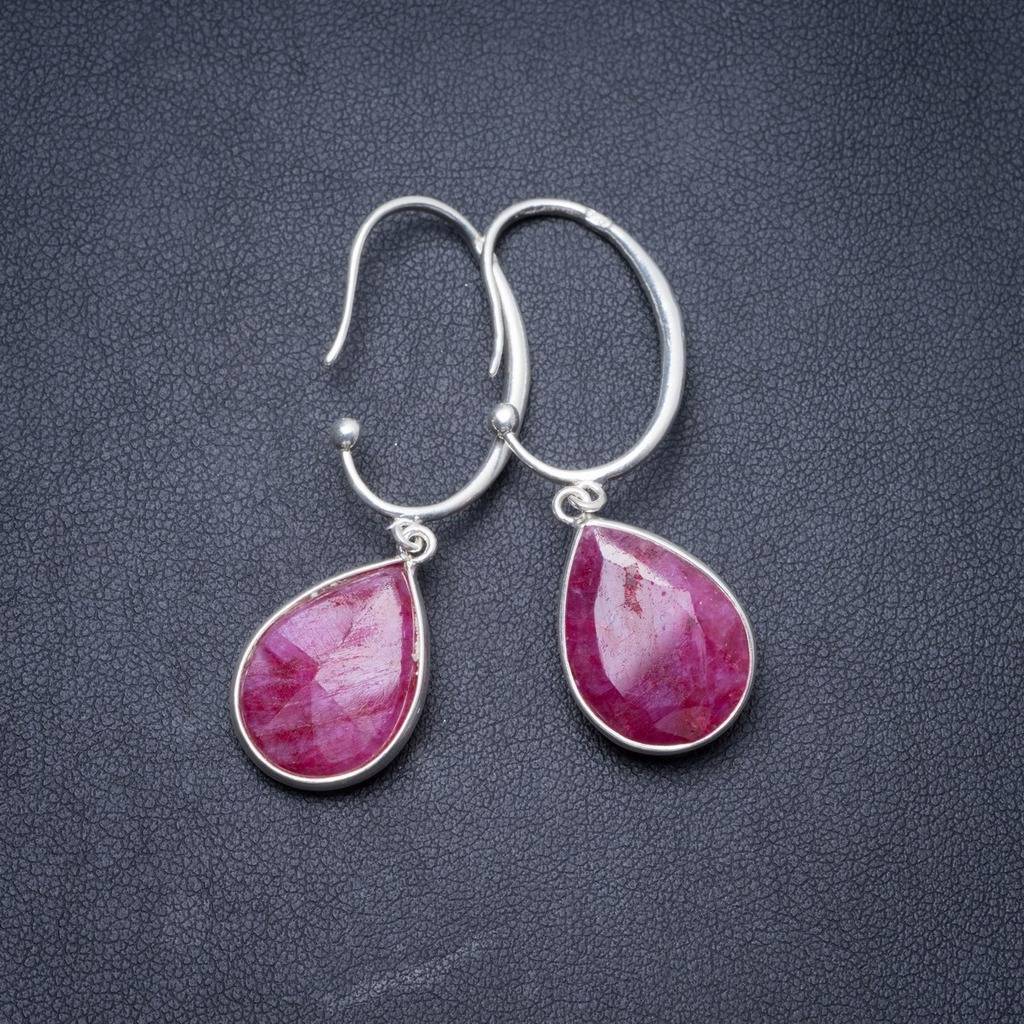 Natural Cherry Ruby Handmade Unique 925 Sterling Silver Earrings 2 Y3362