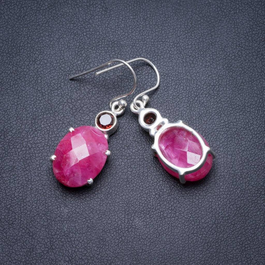Natural Cherry Ruby and Garnet Handmade Unique 925 Sterling Silver Earrings 1.5 Y2542