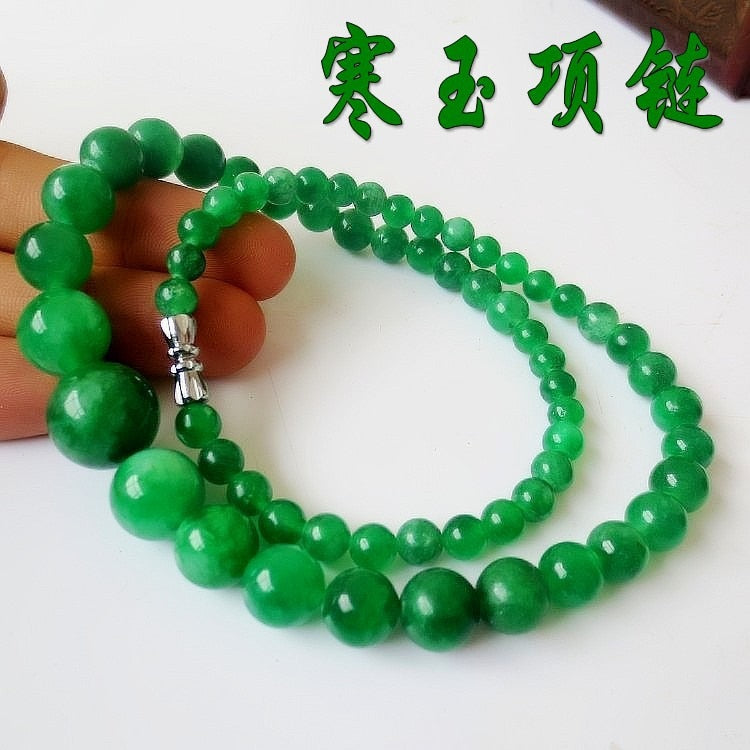 Natural Cold Jade Beads Necklace 47cm Length , Fine Gemstone Jewelry Necklace For Women Gift With Certificate Can Drop Shipping