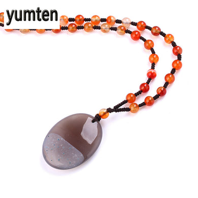 Natural Crystal Agate Long Necklace Lucky Stone Gemstone Pendant Men Fashion Jewelry Women Fine Sweater Chain Fashion Pendant