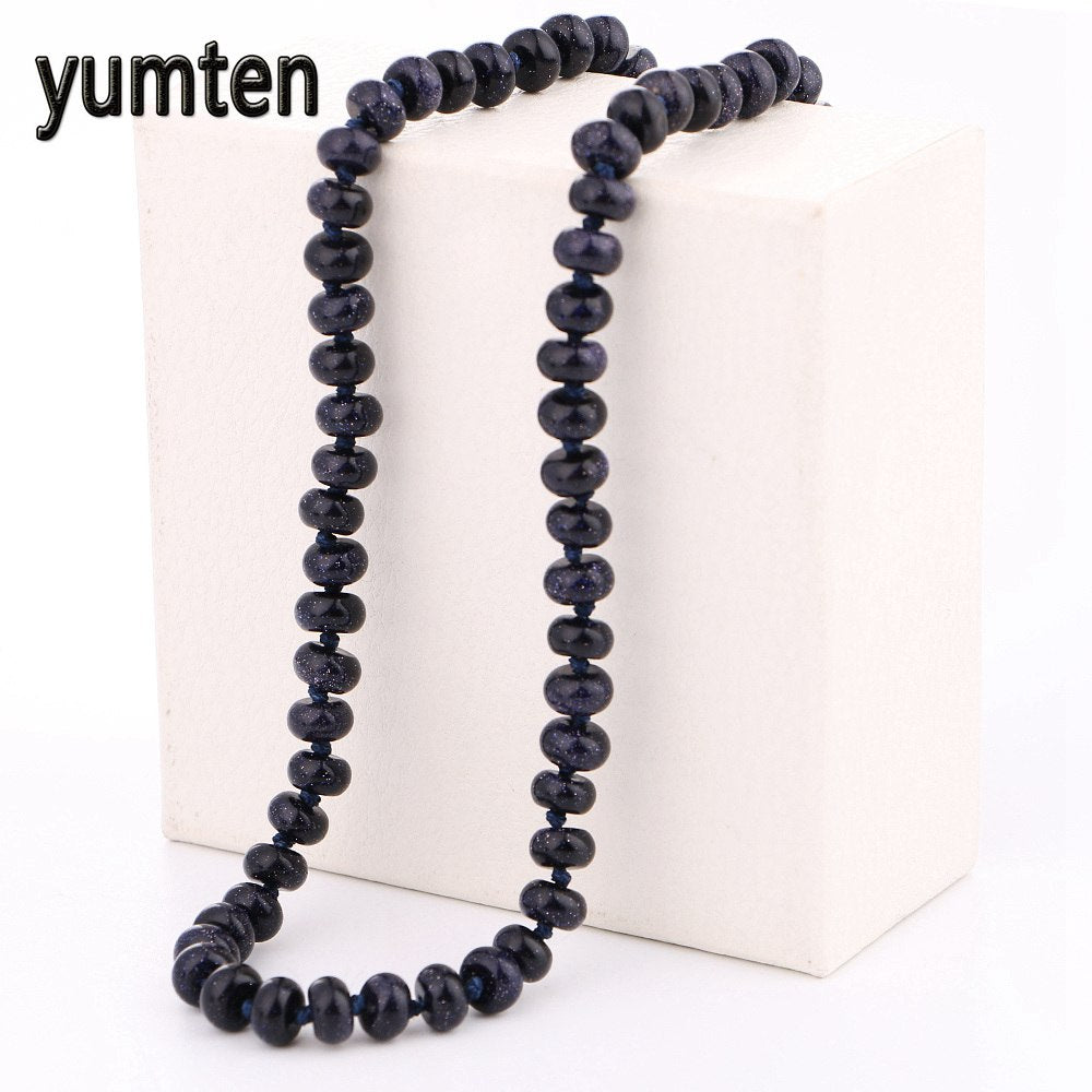 Natural Crystal Jewelry Blue Sandstone Necklace Power Round Gift Vintage Fashion Droplet Pendant Long Chain Decorations Women DK