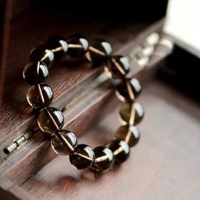 Natural Crystal Smoky Crystal Beads Bracelet For Women Gifts Elastic Bracelet Jewelry Tea Crystal Bracelets 14mm