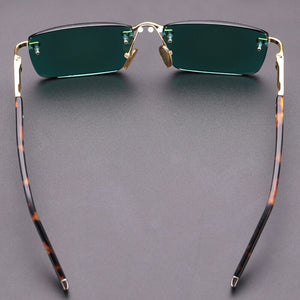 Natural Crystal Stone Sun Glasses Green Lens  Rimless Glass Sunglasses Man Woman Vintage Acetate Frame Anti Eye Dry