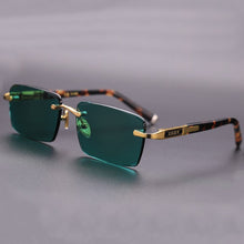 Load image into Gallery viewer, Natural Crystal Stone Sun Glasses Green Lens  Rimless Glass Sunglasses Man Woman Vintage Acetate Frame Anti Eye Dry