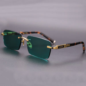 Natural Crystal Stone Sun Glasses Green Lens  Rimless Glass Sunglasses Man Woman Vintage Acetate Frame Anti Eye Dry