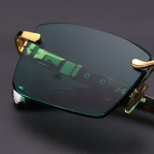 Natural Crystal Stone Sun Glasses Green Lens  Rimless Glass Sunglasses Man Woman Vintage Acetate Frame Anti Eye Dry