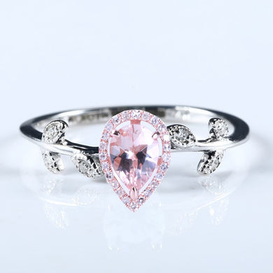 Natural Diamonds 5X7MM Pear Morganite Ring Solid 14k White Gold Rose Gold Wedding Engagement Fine Jewelry