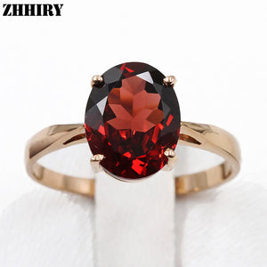 Natural Garnet Gems Ring Fire Stone For Women Genuine 18k Rose Gold Rings Fine Jewelry
