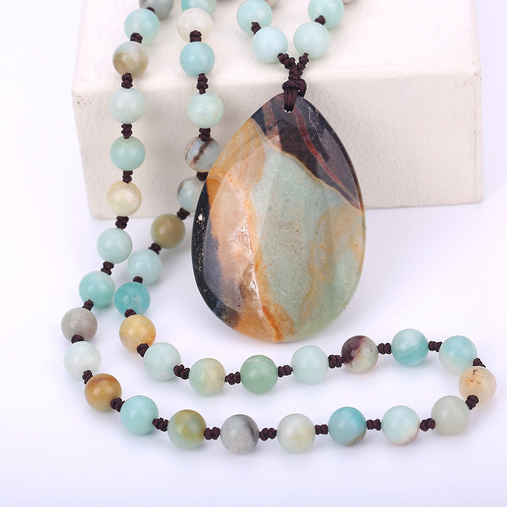 Natural Gem Colorful Agate Jade Necklace Pendant Amulet Chakra Reiki Healing Wicca Crystal Pink Quartz Lapis Lazuli Amber Yoga