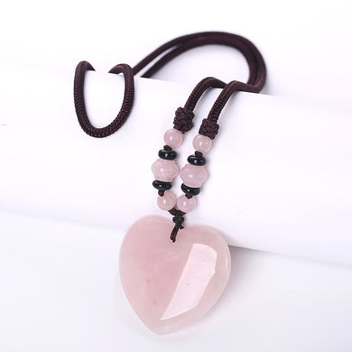Natural Gem Stone Love Heart Necklaces & Pendants for Lovers Pink Quartz Lapis Lazuli White Crystal Onyx Power Healing Jewelry