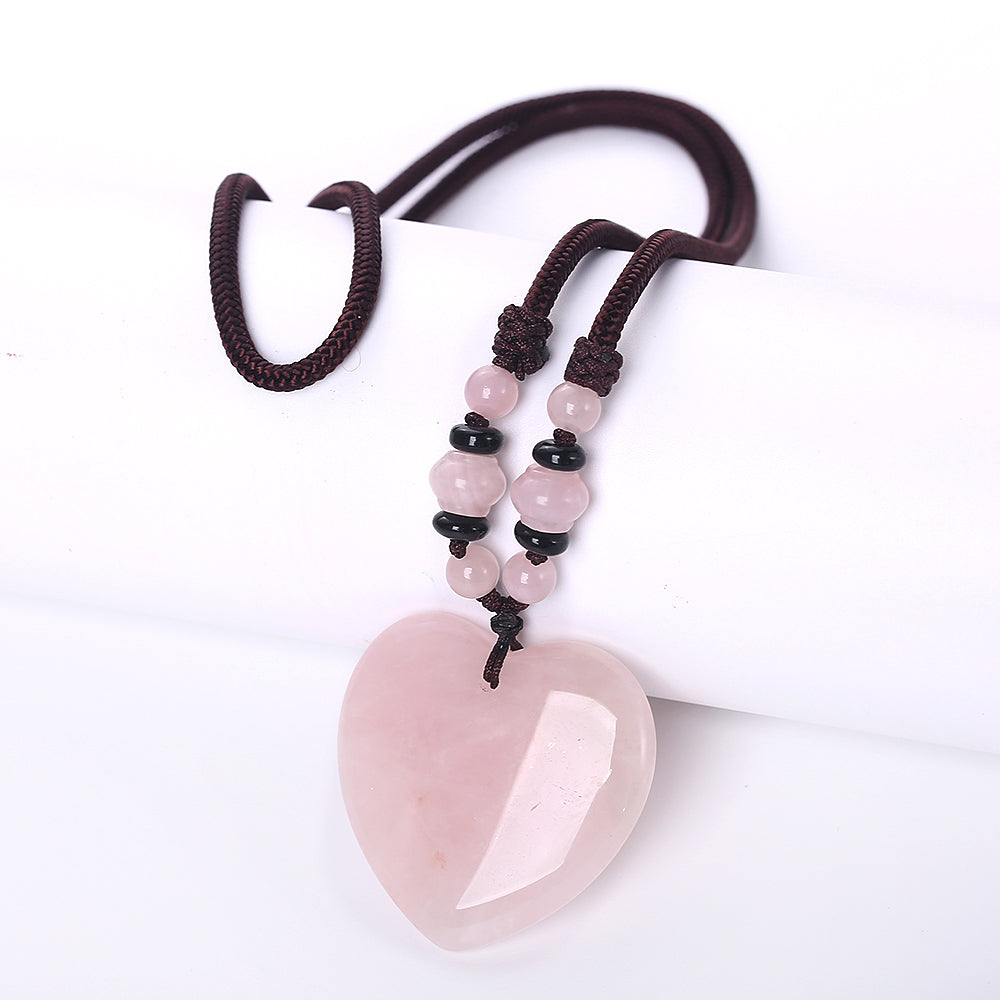 Natural Gem Stone Love Heart Necklaces & Pendants for Lovers Pink Quartz Lapis Lazuli White Crystal Onyx Power Healing Jewelry
