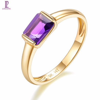 Natural Gemstone Amethyst Engagement Ring Solid 9K Yellow Gold Fine Fashion Stone Jewelry For Women's Gift New Arrival Lohaspie