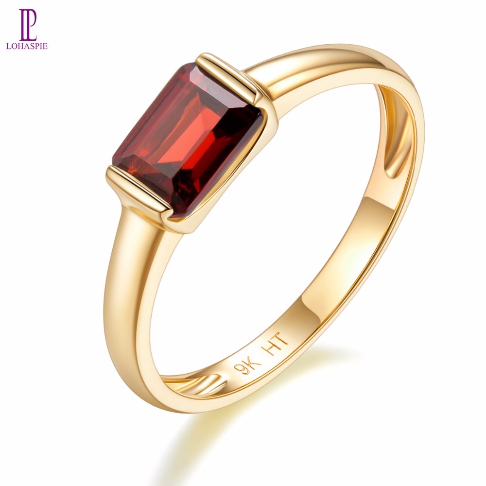 Natural Gemstone Garnet Engagement Ring Solid 9K Yellow Gold Fine Fashion Stone Jewelry For Women's Gift New Arrival Lohaspie
