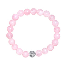 Load image into Gallery viewer, Natural Gemstone Rose Quartz Beads Elastic Charm Bracelet Solid 925 Sterling Silver Double Luck&amp;Long Life Silver Bead for Unisex