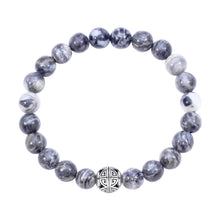 Load image into Gallery viewer, Natural Gemstone Rose Quartz Beads Elastic Charm Bracelet Solid 925 Sterling Silver Double Luck&amp;Long Life Silver Bead for Unisex