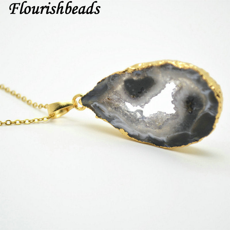 Natural Geode Drusy Agate Slice Stone Pendant Fashion Jewelry Supplies