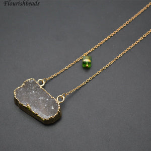 Natural Gr Druzy Agate Square Shape Pendant Linked Chains Necklace Fashion Woman Jewelry