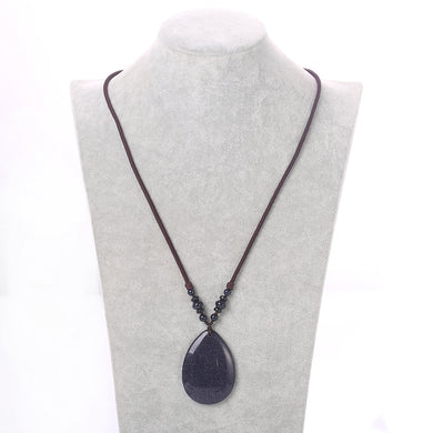 Natural Healing Crystal Ethnic Women Long Necklace Blue Sandstone Pendant Water Drop Rope Chain Sweater Chain Yoga Jewelry Beads