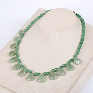 Natural Jade Aventurine Jade Necklace Water Drop Stone Flower Pearl Necklace Jewelry Women Crystal Perfume Party Accessories
