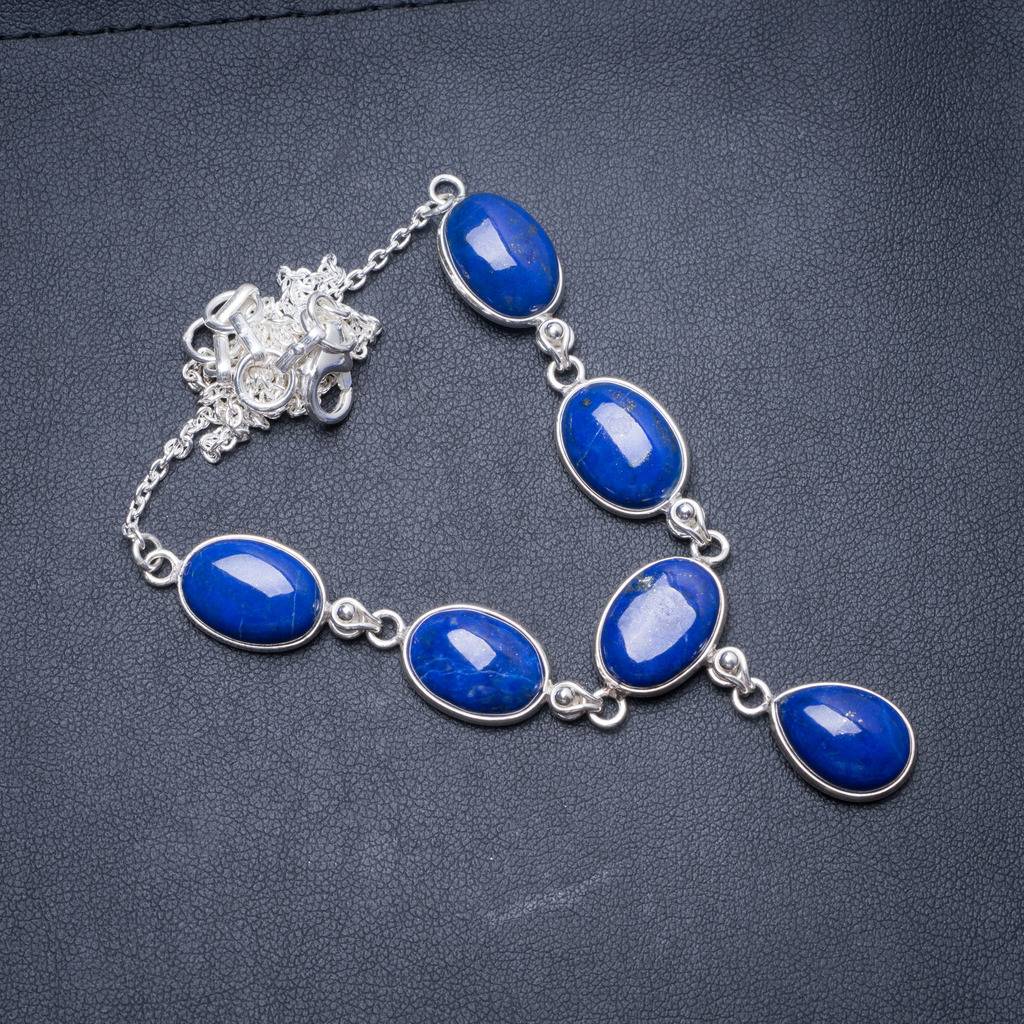Natural Lapis Lazuli Handmade Unique 925 Sterling Silver Necklace 18.5 Y3469