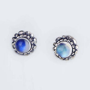 Natural Moonstone Earring 925 Silver Women Vintage Round S925 Thai Sterling Silver boucle d'oreille Stud Earrings