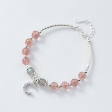 Load image into Gallery viewer, Natural Moonstone Strawberry Crystal Bracelet 925 Sterling Sliver Zircon Blue-vein Stone Fortune Cat Bracelet for Women Jewelry