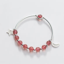 Load image into Gallery viewer, Natural Moonstone Strawberry Crystal Bracelet 925 Sterling Sliver Zircon Blue-vein Stone Fortune Cat Bracelet for Women Jewelry