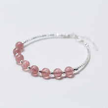 Load image into Gallery viewer, Natural Moonstone Strawberry Crystal Bracelet 925 Sterling Sliver Zircon Blue-vein Stone Fortune Cat Bracelet for Women Jewelry