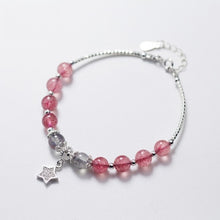 Load image into Gallery viewer, Natural Moonstone Strawberry Crystal Bracelet 925 Sterling Sliver Zircon Blue-vein Stone Fortune Cat Bracelet for Women Jewelry