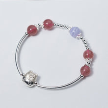 Load image into Gallery viewer, Natural Moonstone Strawberry Crystal Bracelet 925 Sterling Sliver Zircon Blue-vein Stone Fortune Cat Bracelet for Women Jewelry