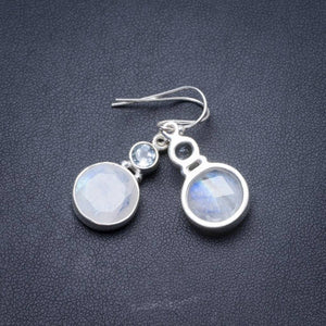 Natural Moonstone and Blue Topaz Handmade Unique 925 Sterling Silver Earrings 1.25 Y3702