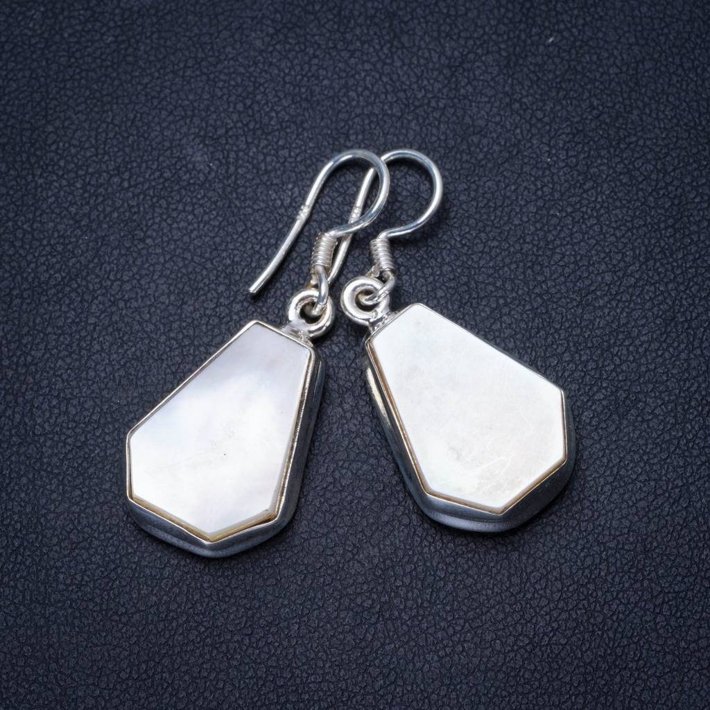 Natural Mother Of Pearl Handmade Unique 925 Sterling Silver Earrings 1.25 X3656