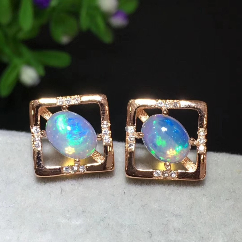 Natural Multicolor opal stud earrings 925 silver natural gemstone fashion Square frame earrings women party Earrings jewelry